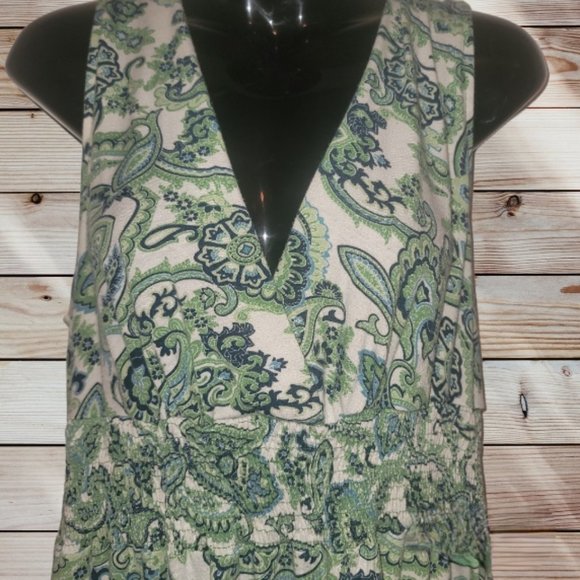 Women's XXL Petite V-Neck V-Back Green Paisley Print Maxi Dress - Picture 3 of 7